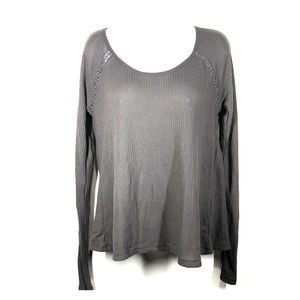 Lucky Brand gray waffle knit henley LS tee sz med